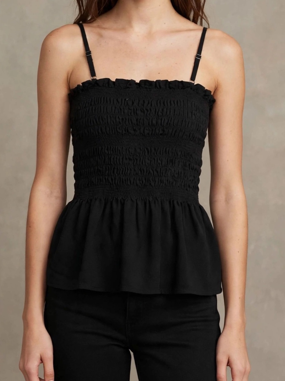 No Boundaries Black Smocked Peplum Cami Tank Top JUNIORS MEDIUM